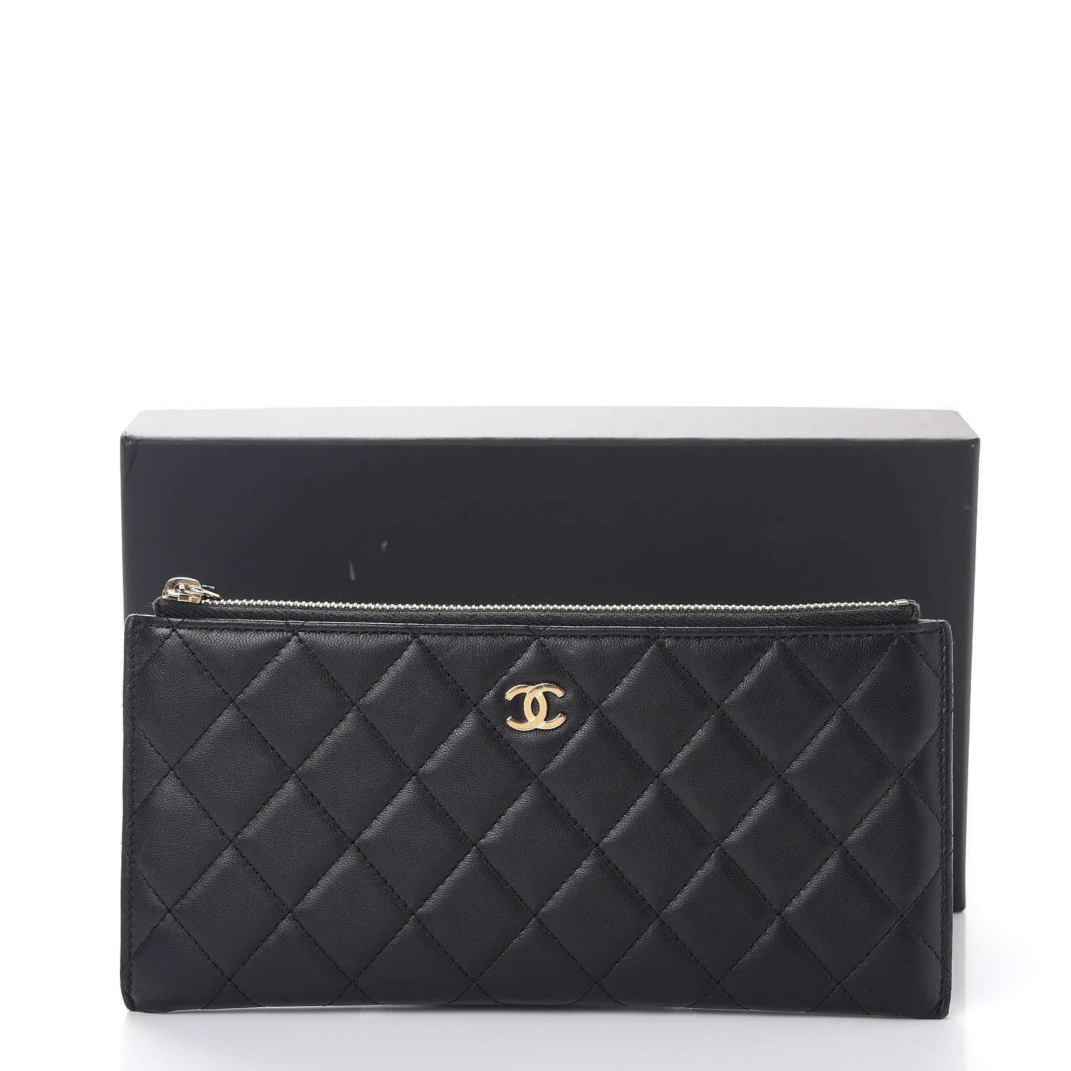 Chanel Lambskin Quilted Zip Pouch Black 10 of 10