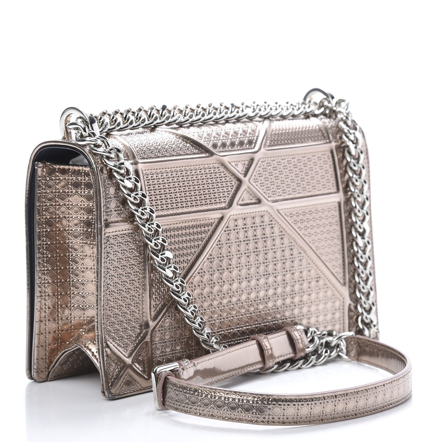 Metallic Patent Micro-Cannage Medium Diorama Flap Bag Pink