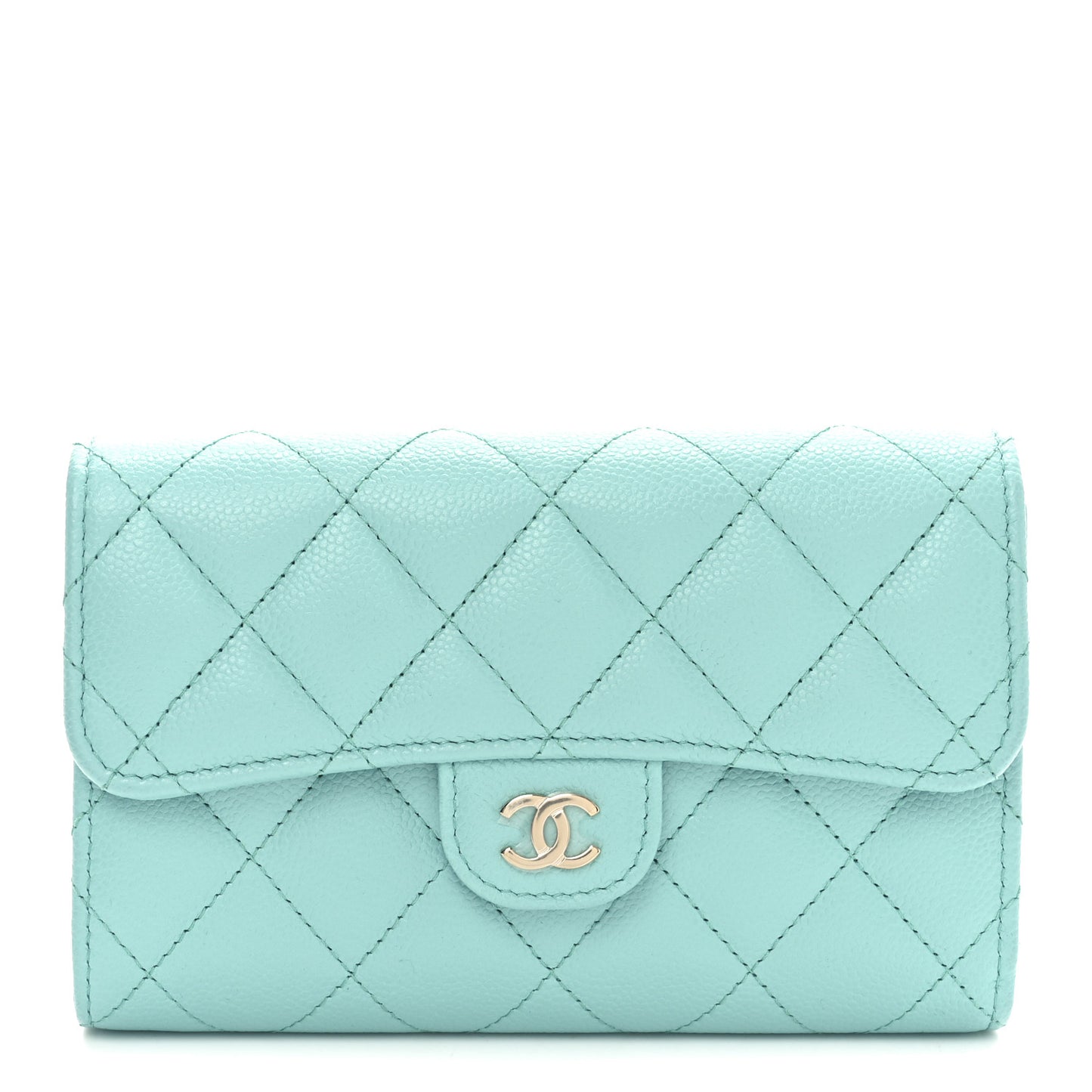 Caviar Quilted Medium Flap Wallet Light Blue