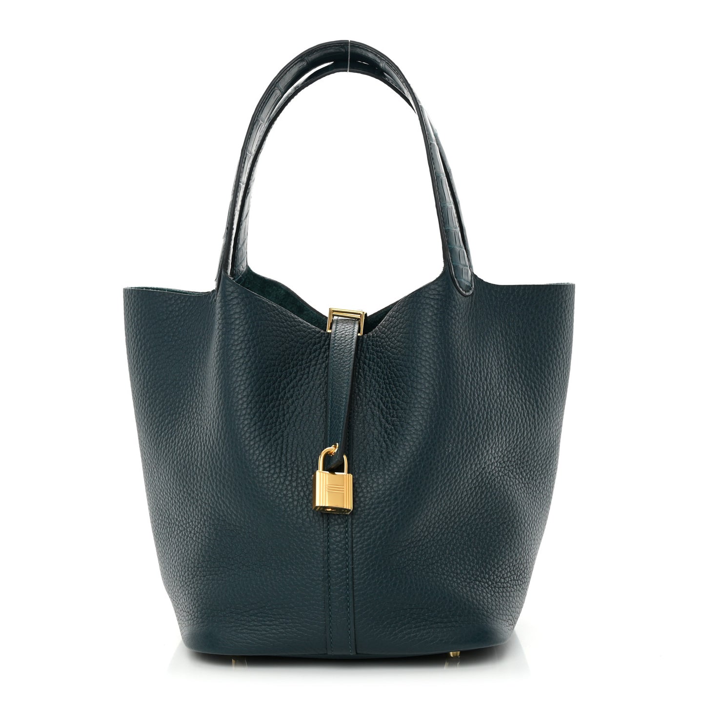 Taurillon Clemence Matte Alligator Picotin Lock Touch 22 MM Vert Bosphore