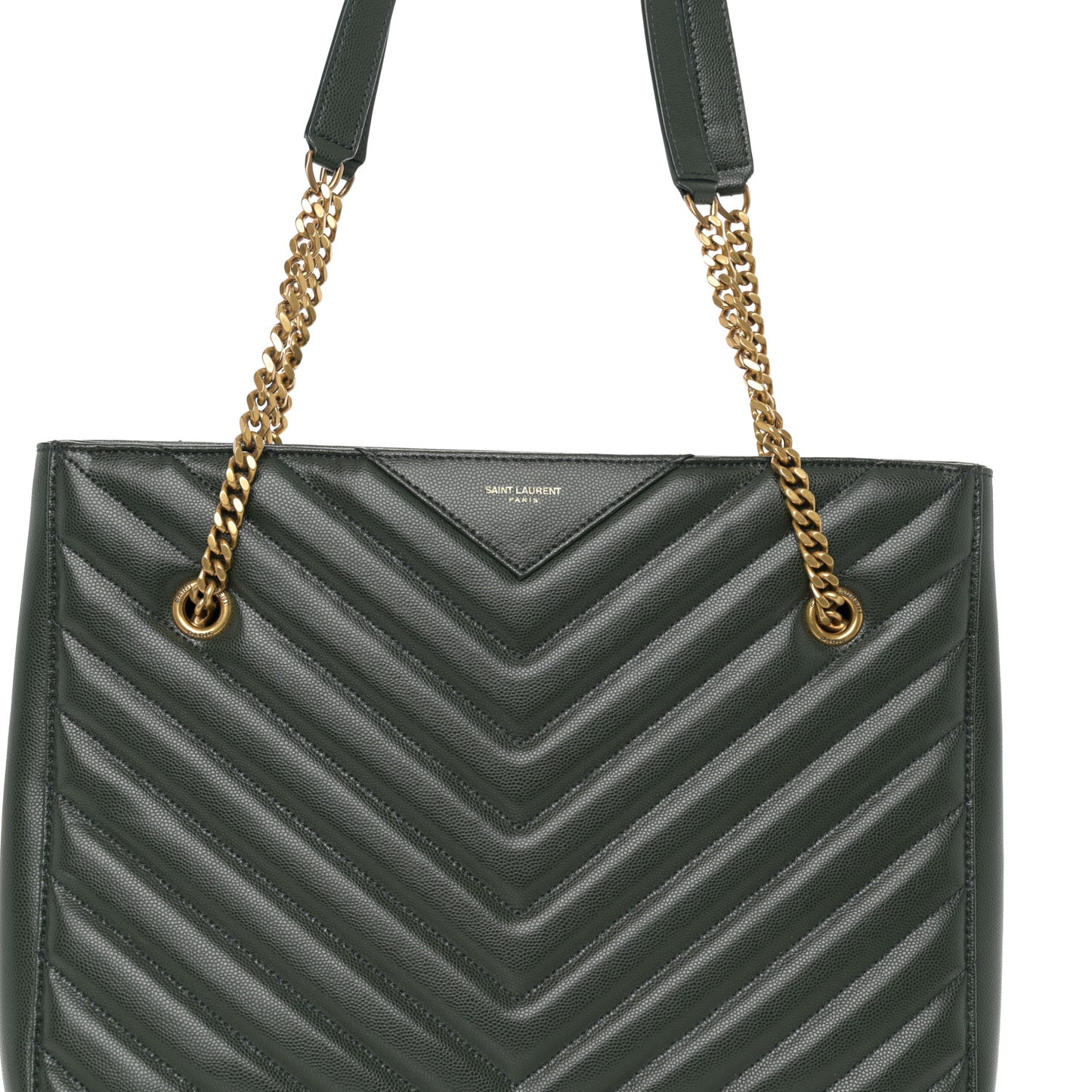 Grain de Poudre Matelasse Chevron Medium Tribeca Shopping Bag Vert Fonce