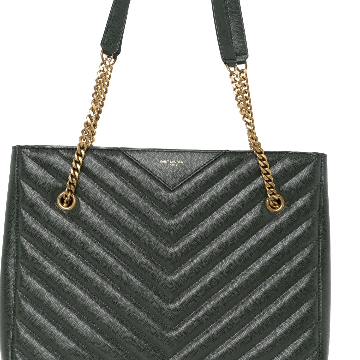 Saint Laurent Grain de Poudre Matelasse Chevron Medium Tribeca Shopping Bag Vert Fonce 8 of 11