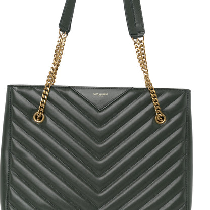 Saint Laurent Grain de Poudre Matelasse Chevron Medium Tribeca Shopping Bag Vert Fonce 8 of 11