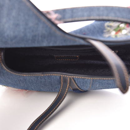 Christian Dior Denim Embroidered Saddle Bag Blue Multi 5 of 10