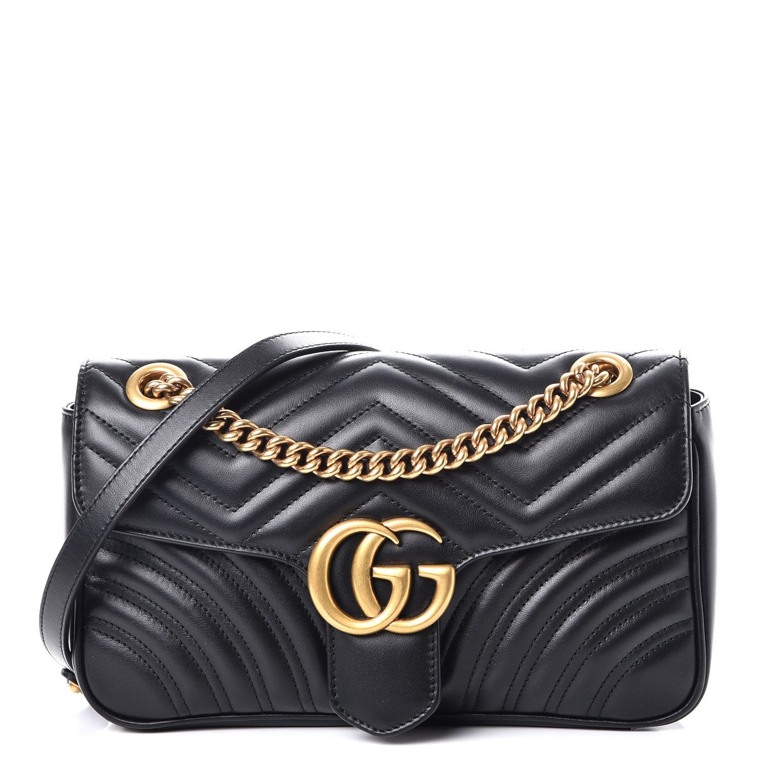 Gucci Calfskin Matelasse Small GG Marmont Shoulder Bag Black 1 of 7