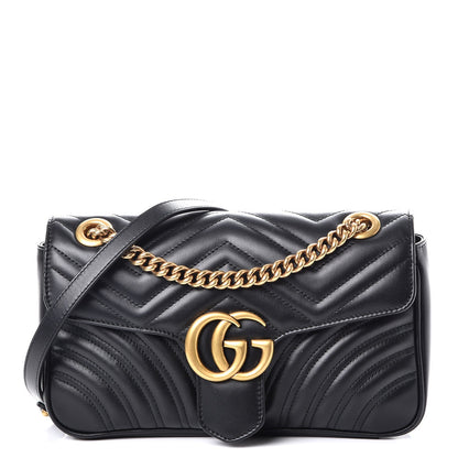 Gucci Calfskin Matelasse Small GG Marmont Shoulder Bag Black 1 of 7