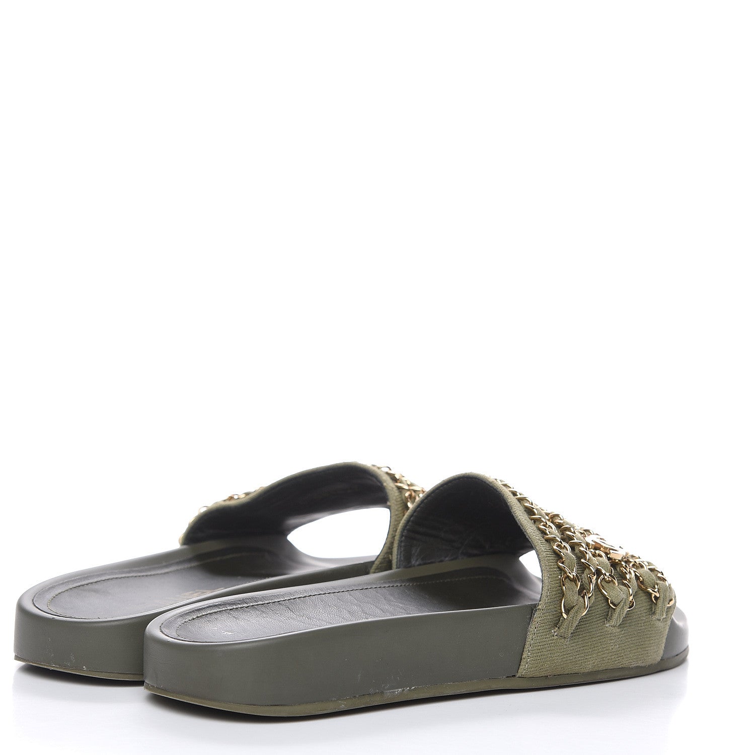 Chanel Canvas Chain Flat Sandals 36 Khaki 4 of 12