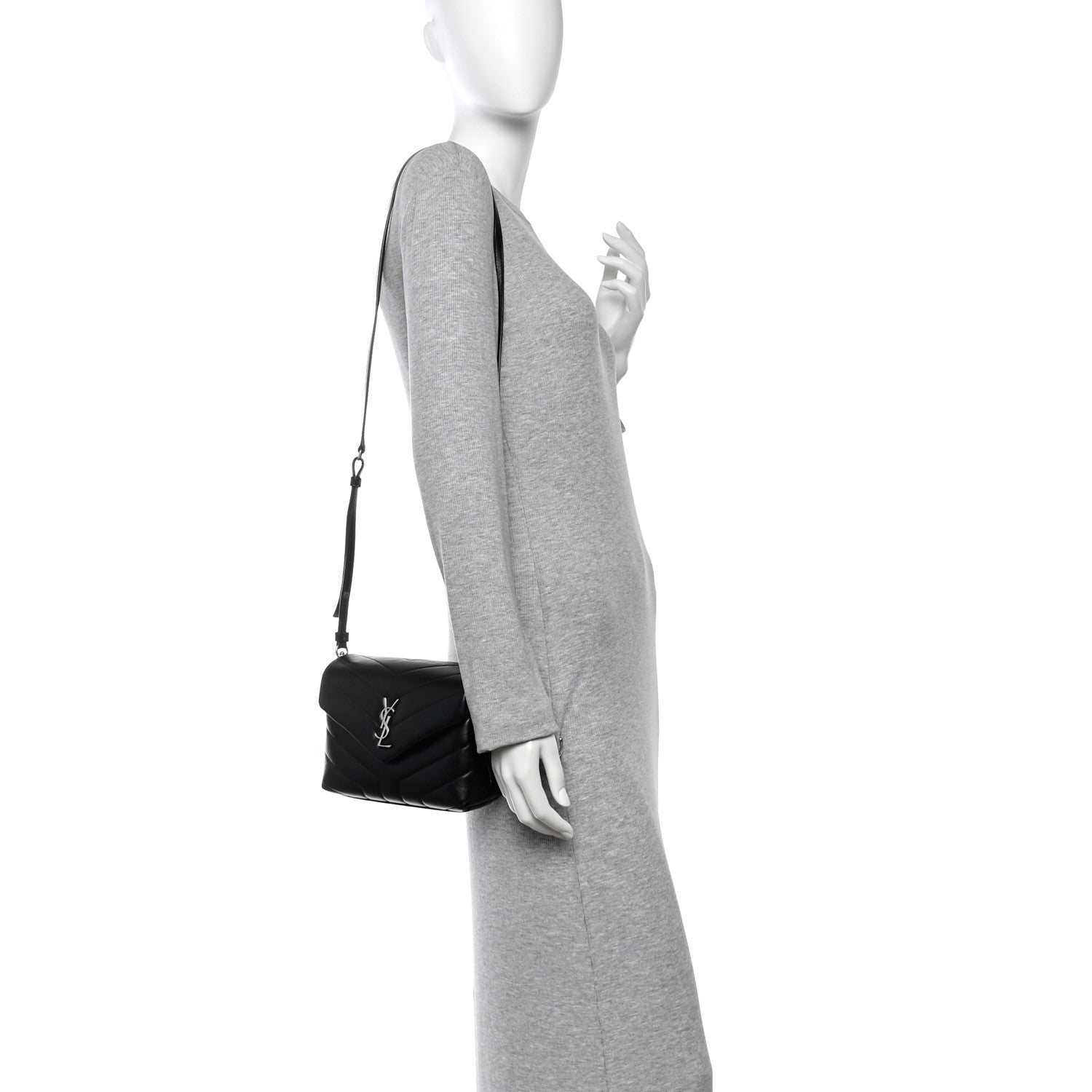 Saint Laurent Calfskin Y Quilted Monogram Toy Loulou Crossbody Bag Black 2 of 9