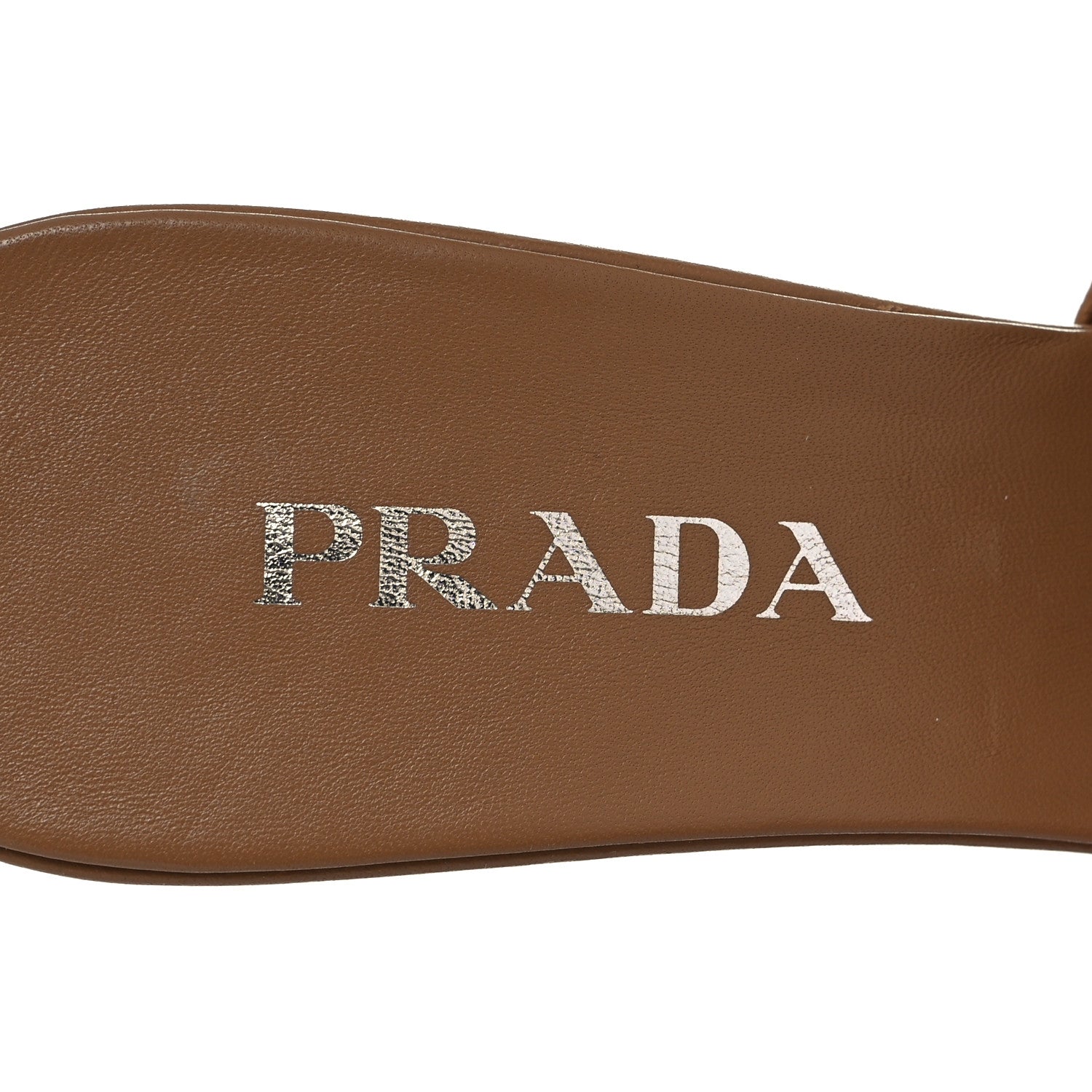 Prada Nappa Soft Padded Metal Triangle Logo 65mm Slide Sandals 39 Caramel 7 of 8