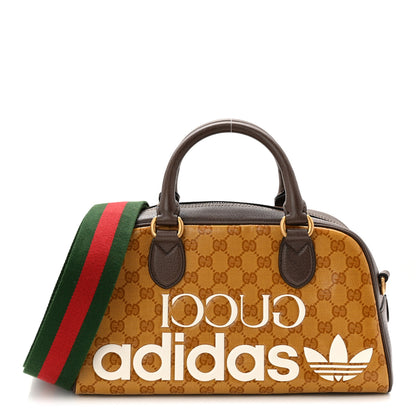 Gucci X ADIDAS Crystal Vintage Monogram Textured Dollar Calfskin Web Trefoil Logo Mini Bowling Bag Mid Natural Nut Off White New Acero 1 of 10