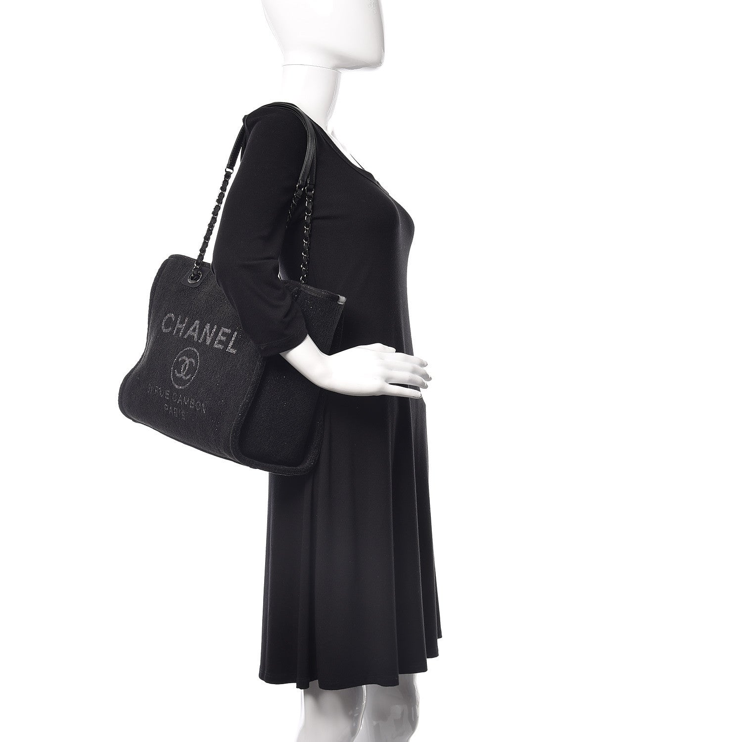 Chanel Lurex Boucle Small Deauville Tote Black 2 of 7