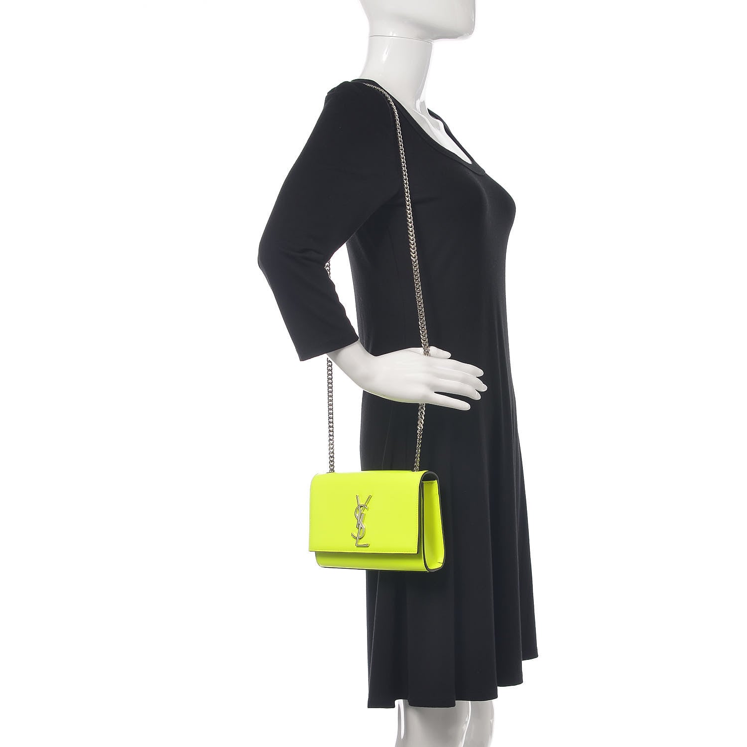 Saint Laurent Patent Grain de Poudre Small Monogram Kate Satchel Neon Yellow 2 of 11