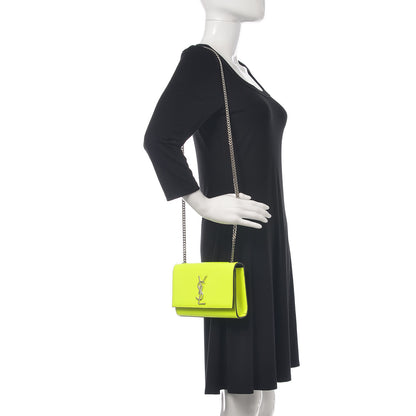 Saint Laurent Patent Grain de Poudre Small Monogram Kate Satchel Neon Yellow 2 of 11