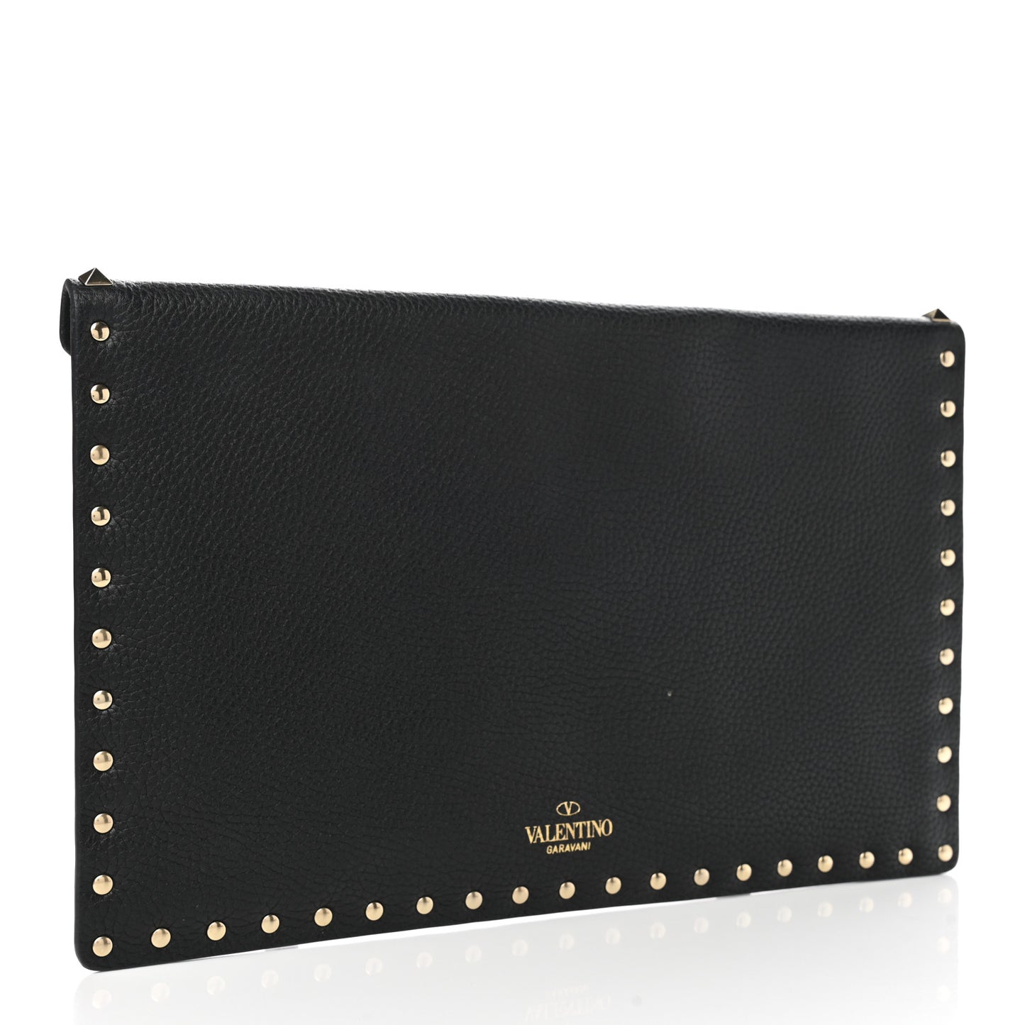 Pebbled Calfskin Large Rockstud Envelope Clutch Black