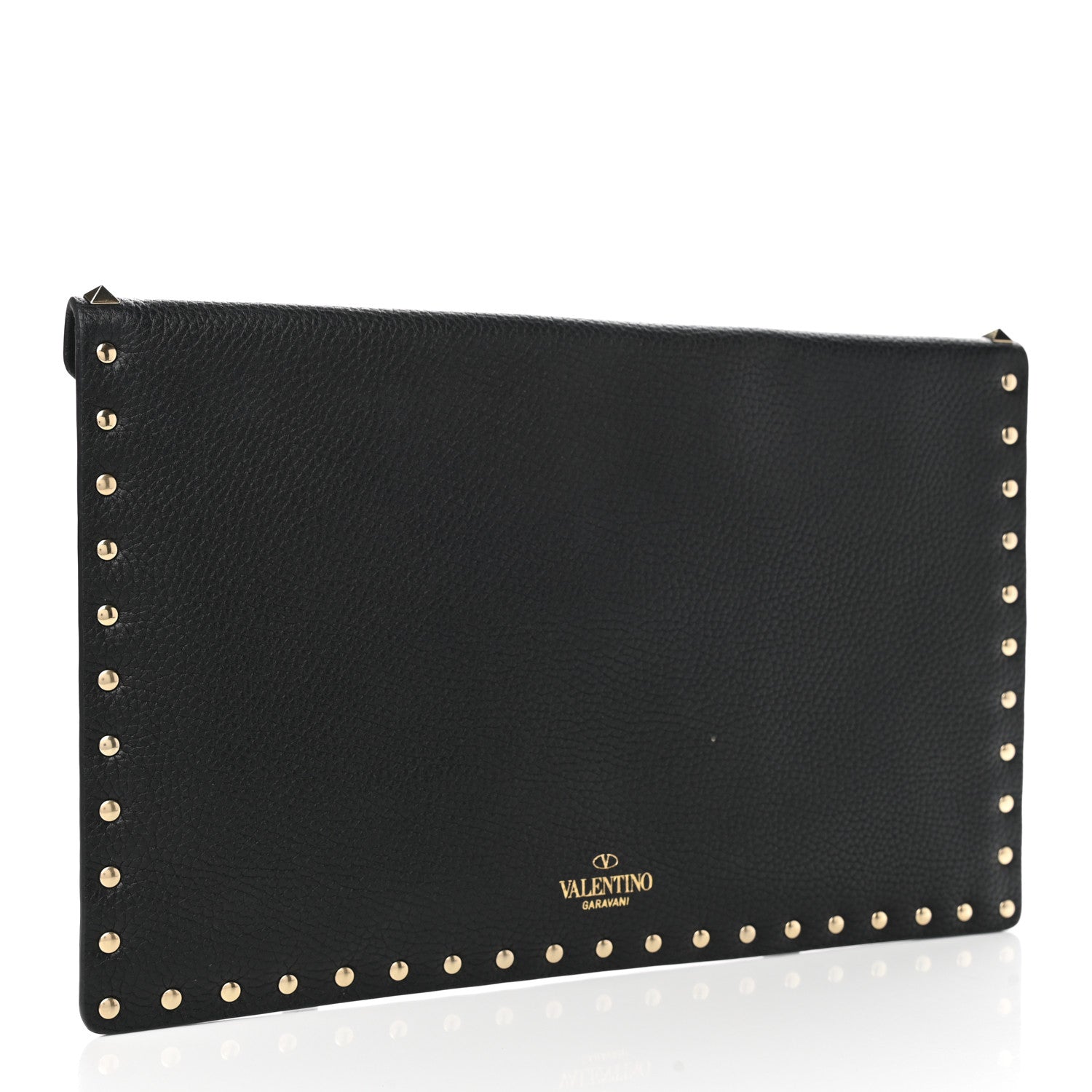 Valentino Garavani Pebbled Calfskin Large Rockstud Envelope Clutch Black 4 of 8