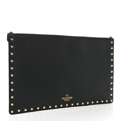 Valentino Garavani Pebbled Calfskin Large Rockstud Envelope Clutch Black 4 of 8