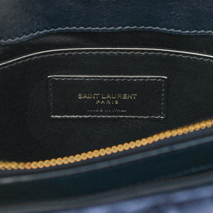 Saint Laurent Velvet Y Quilted Monogram Small Loulou Chain Satchel Marine 7 of 11