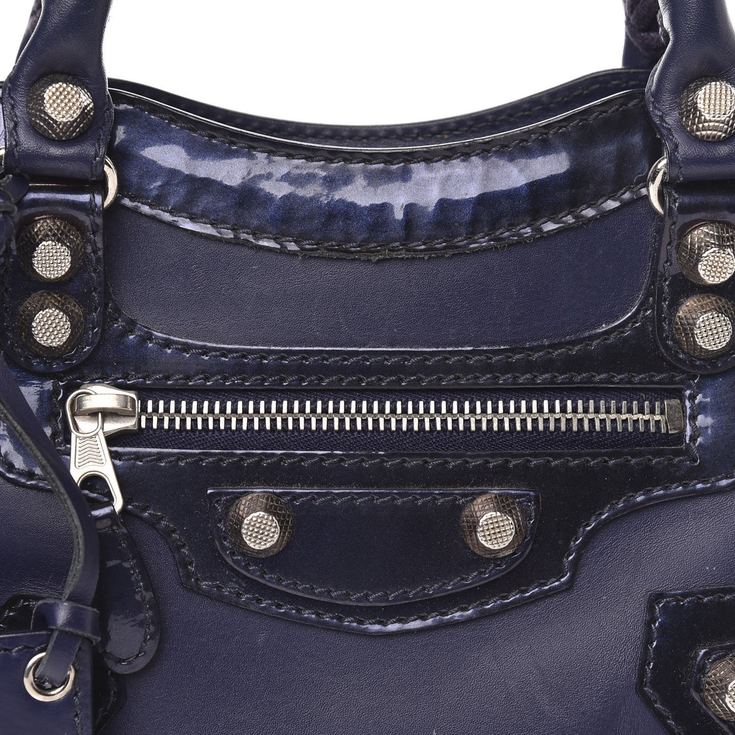 Smooth Calfskin Metallic Patent Giant 12 Silver Hardware Mini City Ultraviolet