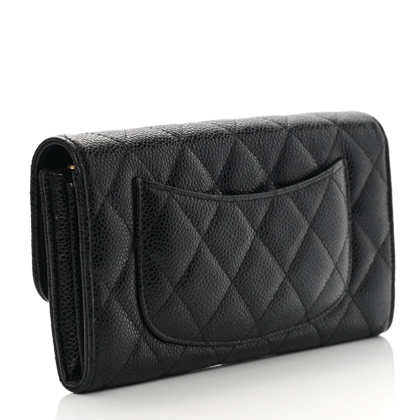 Caviar Quilted Large Gusset Flap Wallet Black