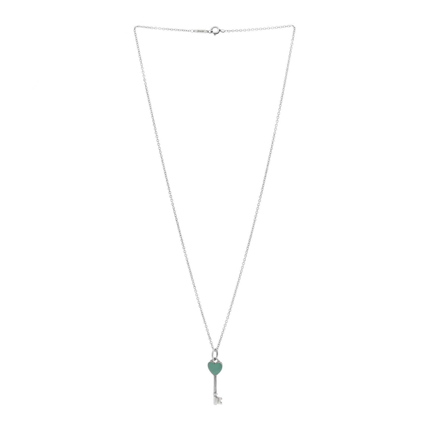 Tiffany Sterling Silver Enamel Heart Key Pendant Necklace Blue 3 of 6