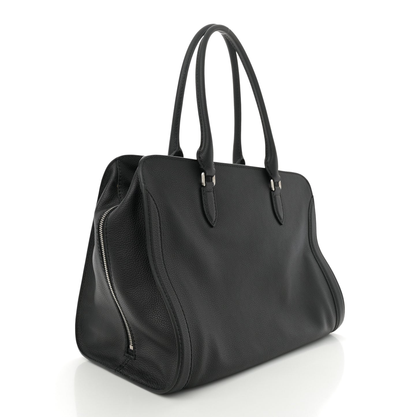 Pebbled Calfskin Large Skull Padlock Zip Around Tote Black
