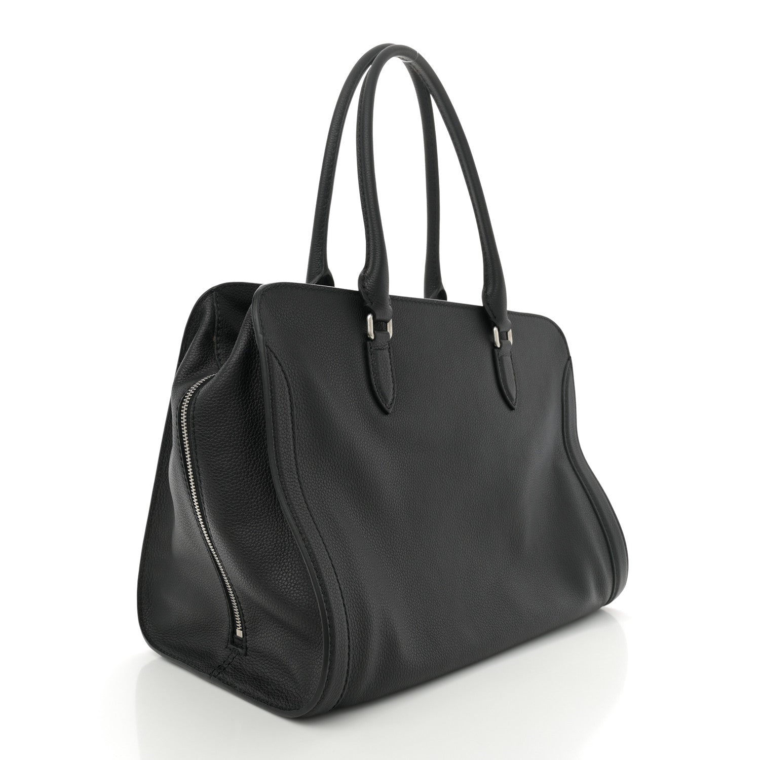 Alexander McQueen Pebbled Calfskin Large Skull Padlock Zip Around Tote Black 3 of 10
