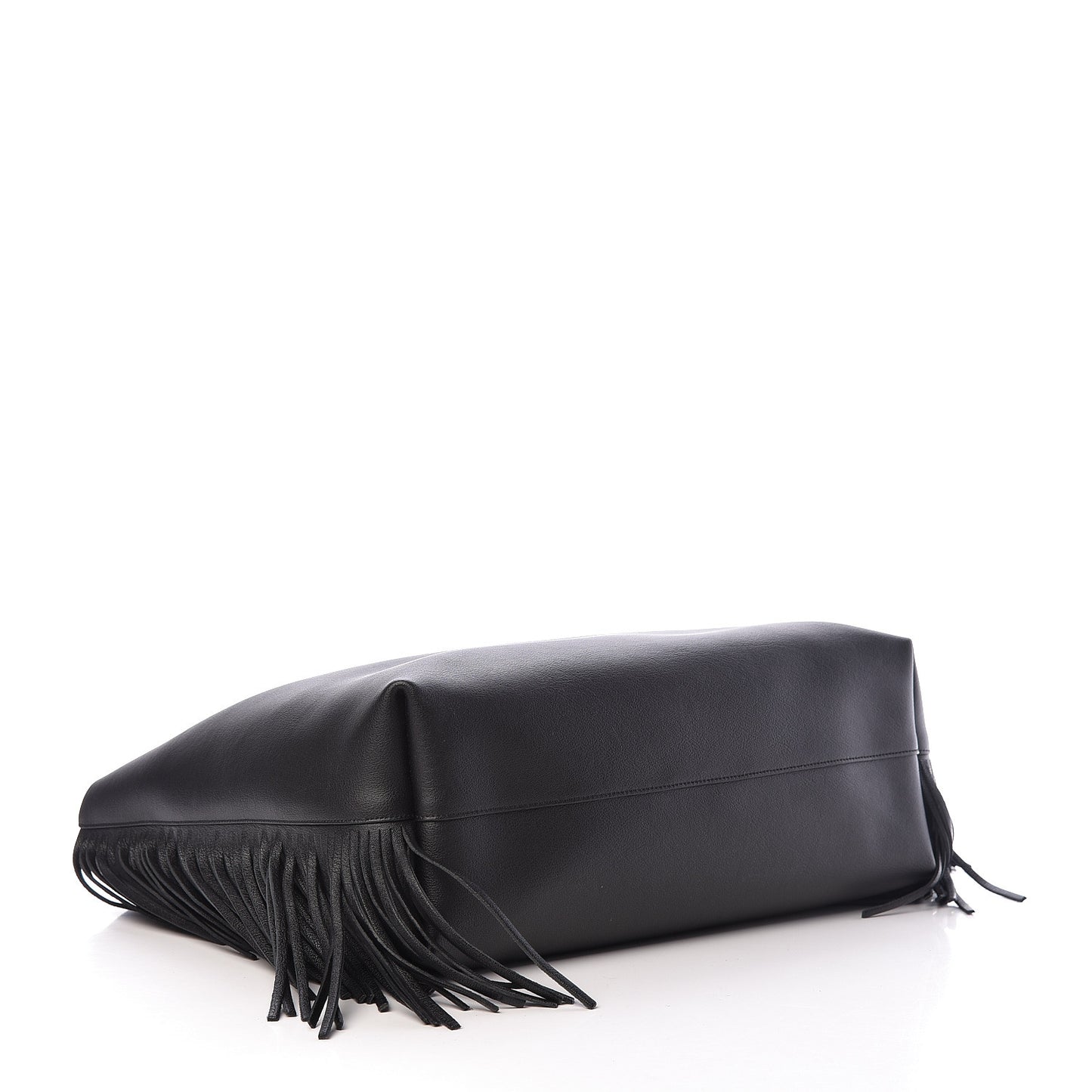 Calfskin Large Fringe Shopping Tote Black