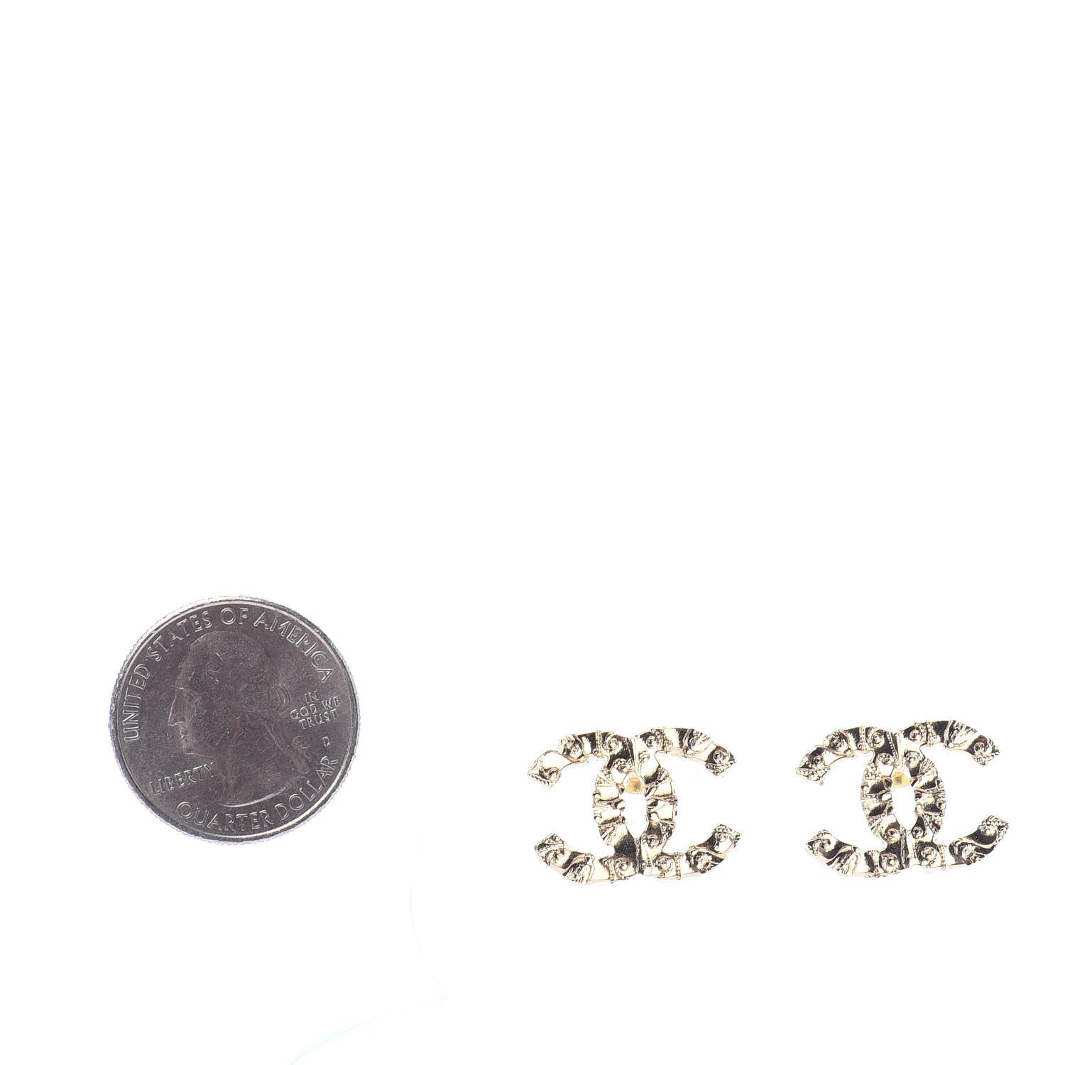 Chanel Metal Textured CC Earrings Gold 2 of 4