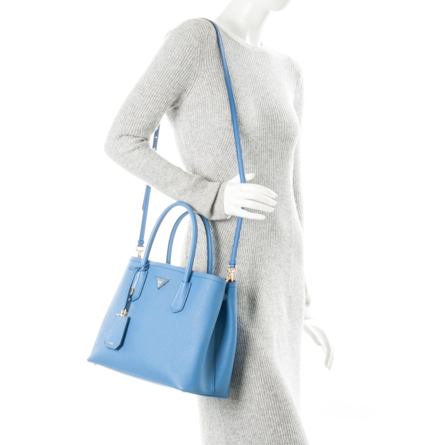 Prada Saffiano Cuir Medium Double Bag Mare Bluette 2 of 6