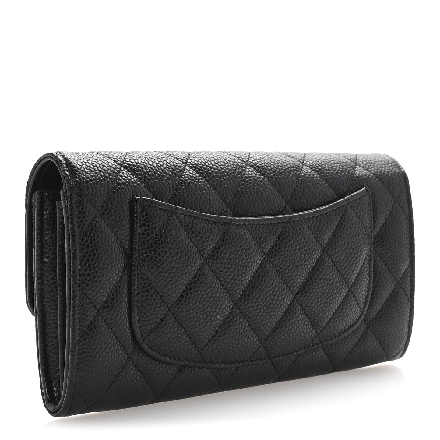 Caviar Quilted Large Gusset Flap Wallet Black