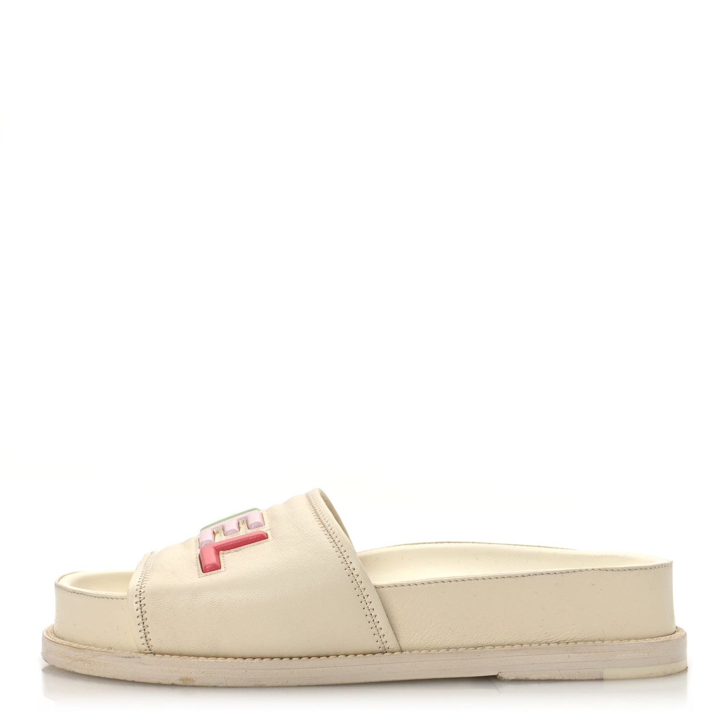 Lambskin Cha-Nel Mule Sandals 38 Ivory Multicolor
