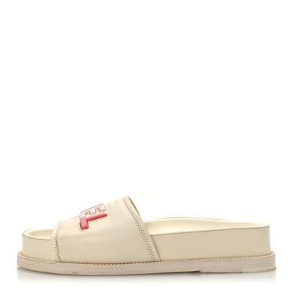 Chanel Lambskin Cha-Nel Mule Sandals 38 Ivory Multicolor 1 of 16