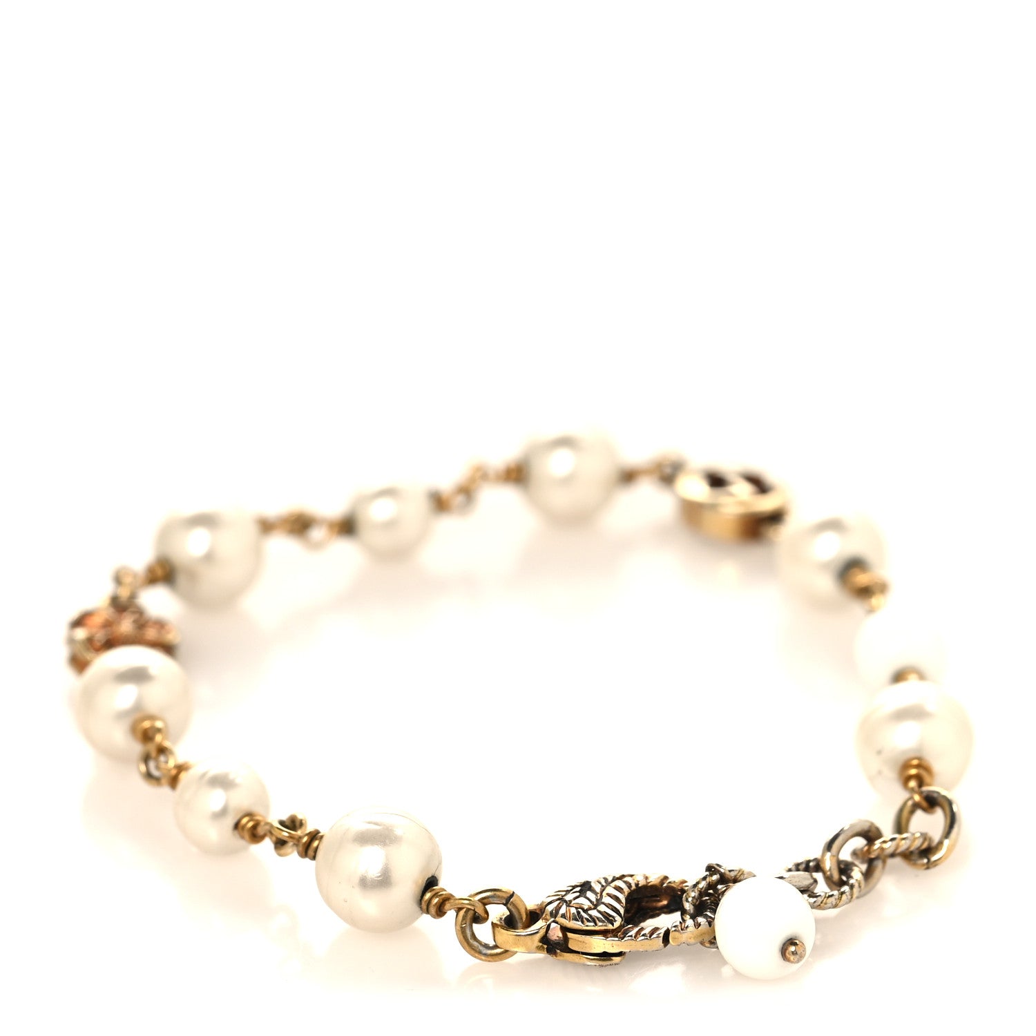 Gucci Interlocking G Flower Pearl Bracelet Gold 3 of 6
