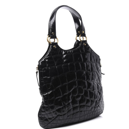 Saint Laurent Patent Crocodile Embossed Tribute Tote Black 2 of 10