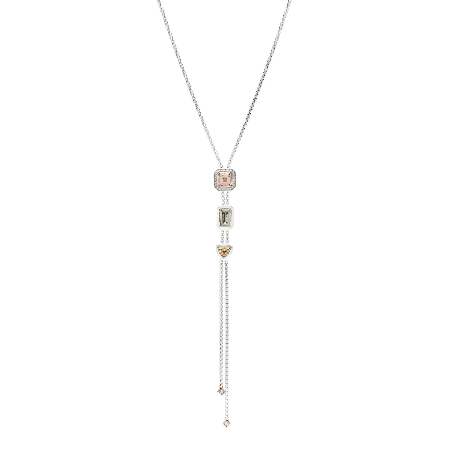 Sterling Silver 18K Yellow Gold Diamond Morganite Prasiolite Citrine Novella Y Necklace