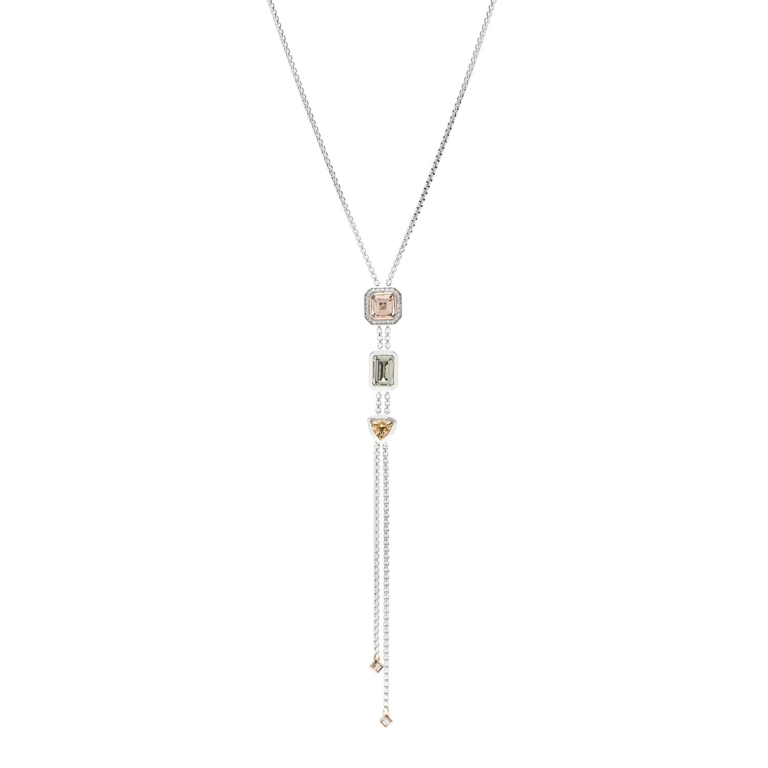 David Yurman Sterling Silver 18K Yellow Gold Diamond Morganite Prasiolite Citrine Novella Y Necklace 1 of 4