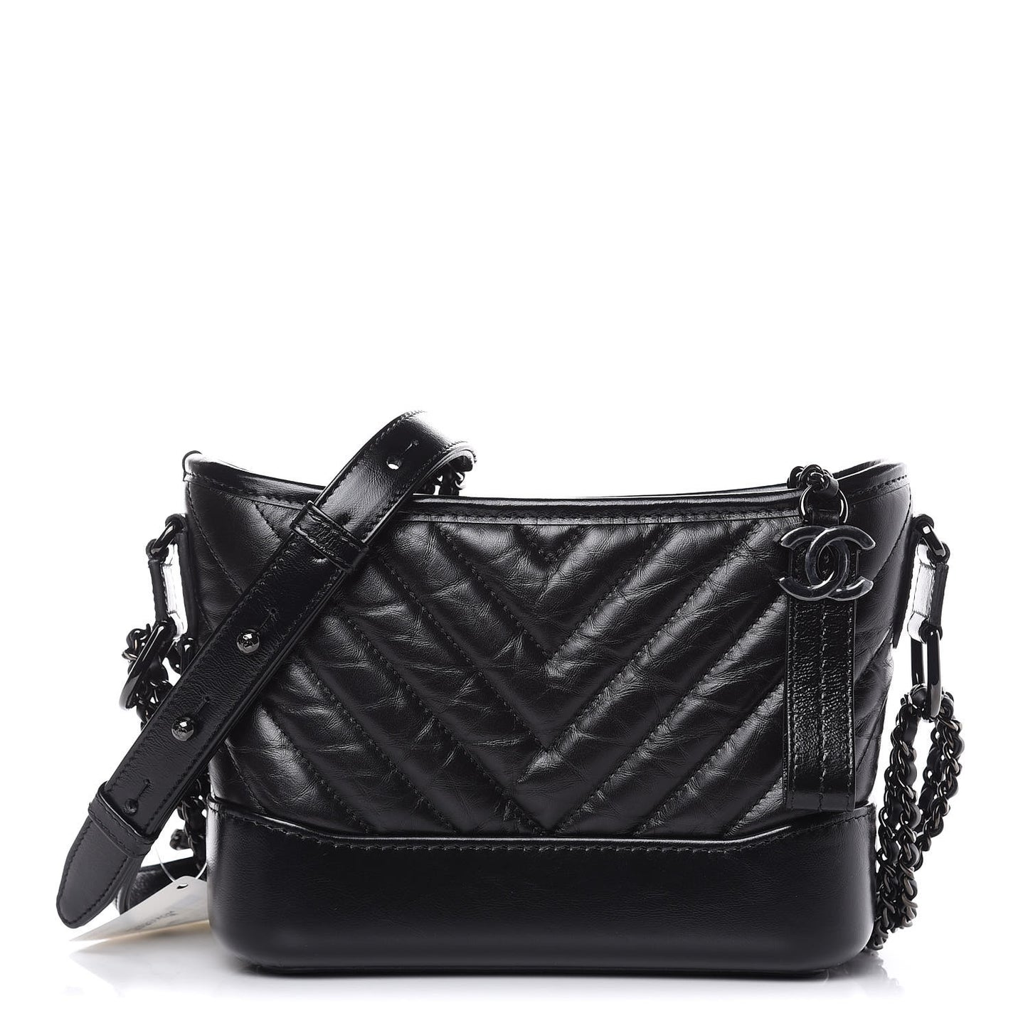 Aged Calfskin Chevron Quilted Small Gabrielle Hobo So Black