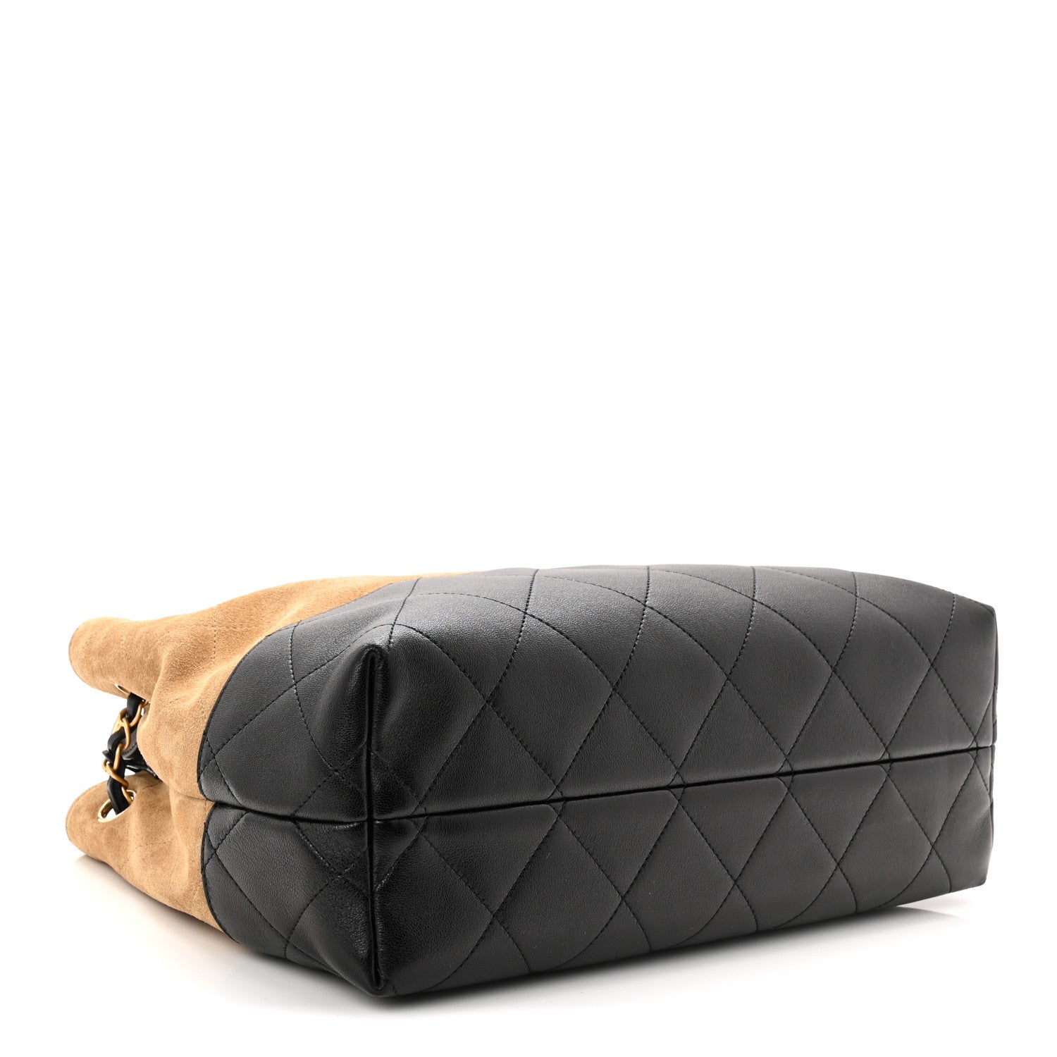 Chanel Suede Calfskin Shiny Lambskin Quilted Small Coco Base Shopping Bag Beige Black 4 of 10