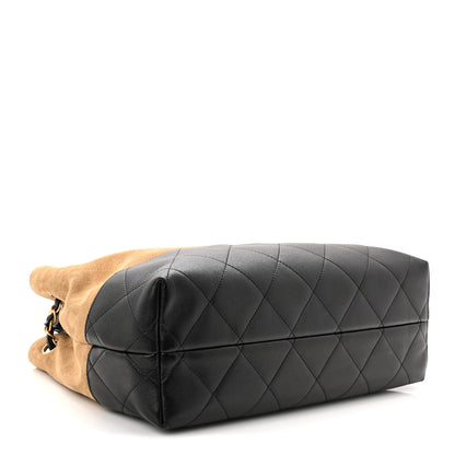Chanel Suede Calfskin Shiny Lambskin Quilted Small Coco Base Shopping Bag Beige Black 4 of 10