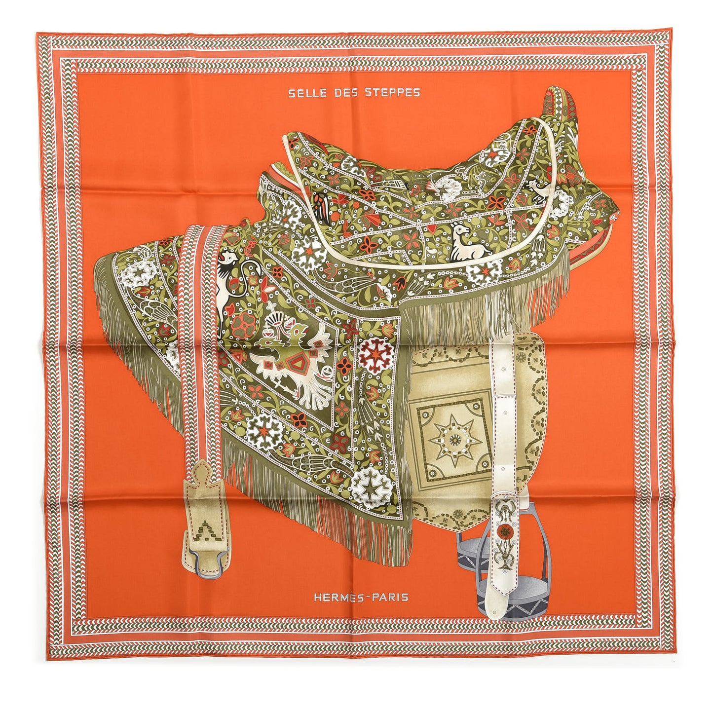 Silk Selle Des Steppes Scarf 90 Orange Kaki Corail