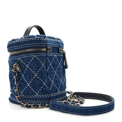 Chanel Denim Quilted Denim Trip Vanity Cosmetic Case Blue 3 of 14