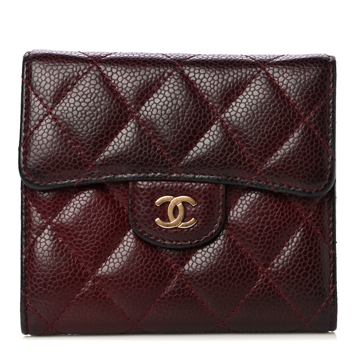 Chanel Caviar Quilted Compact Flap Wallet Burgundy 1 of 8
