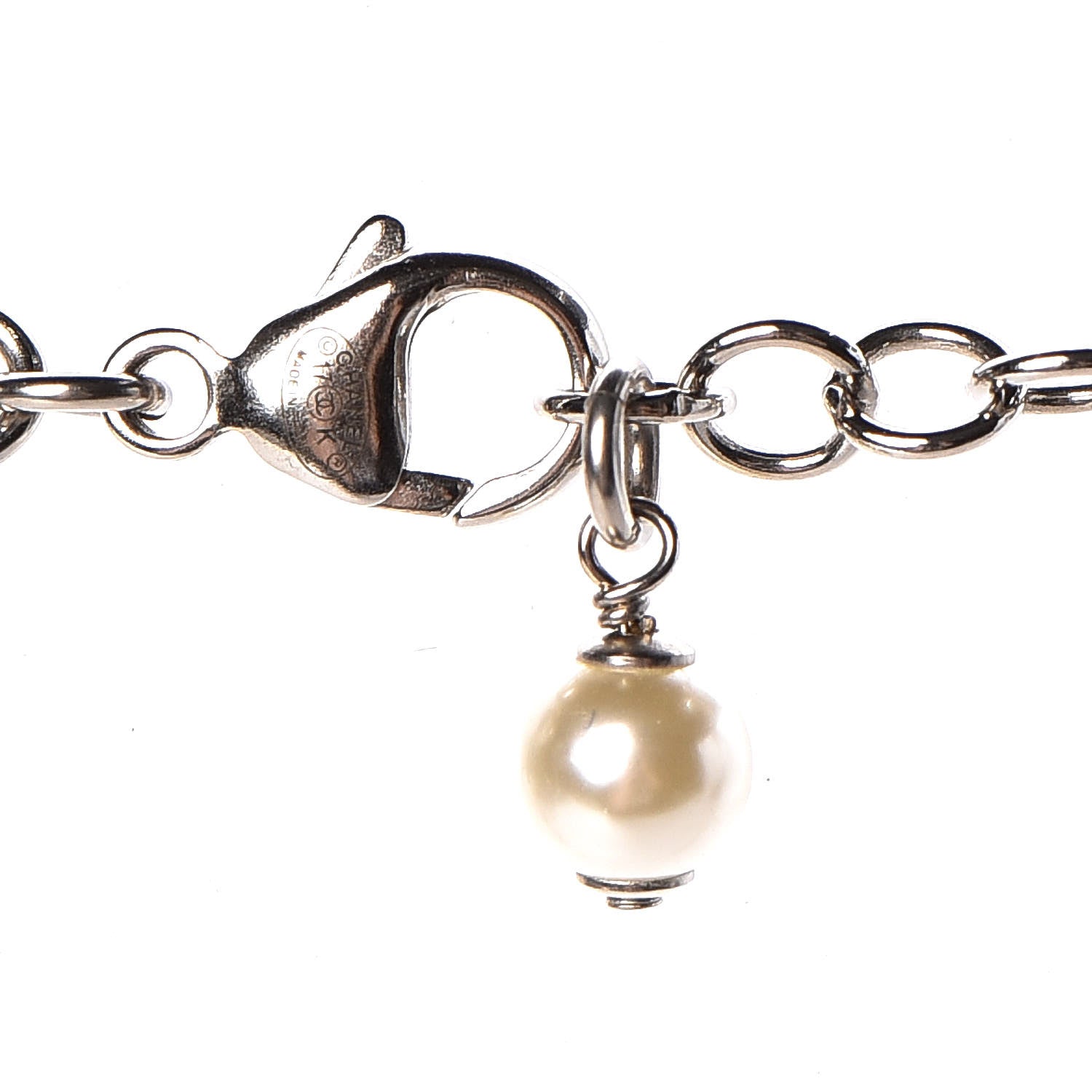 Chanel Pearl Bead Crystal CC Short Necklace Pink Grey Silver 6 of 7