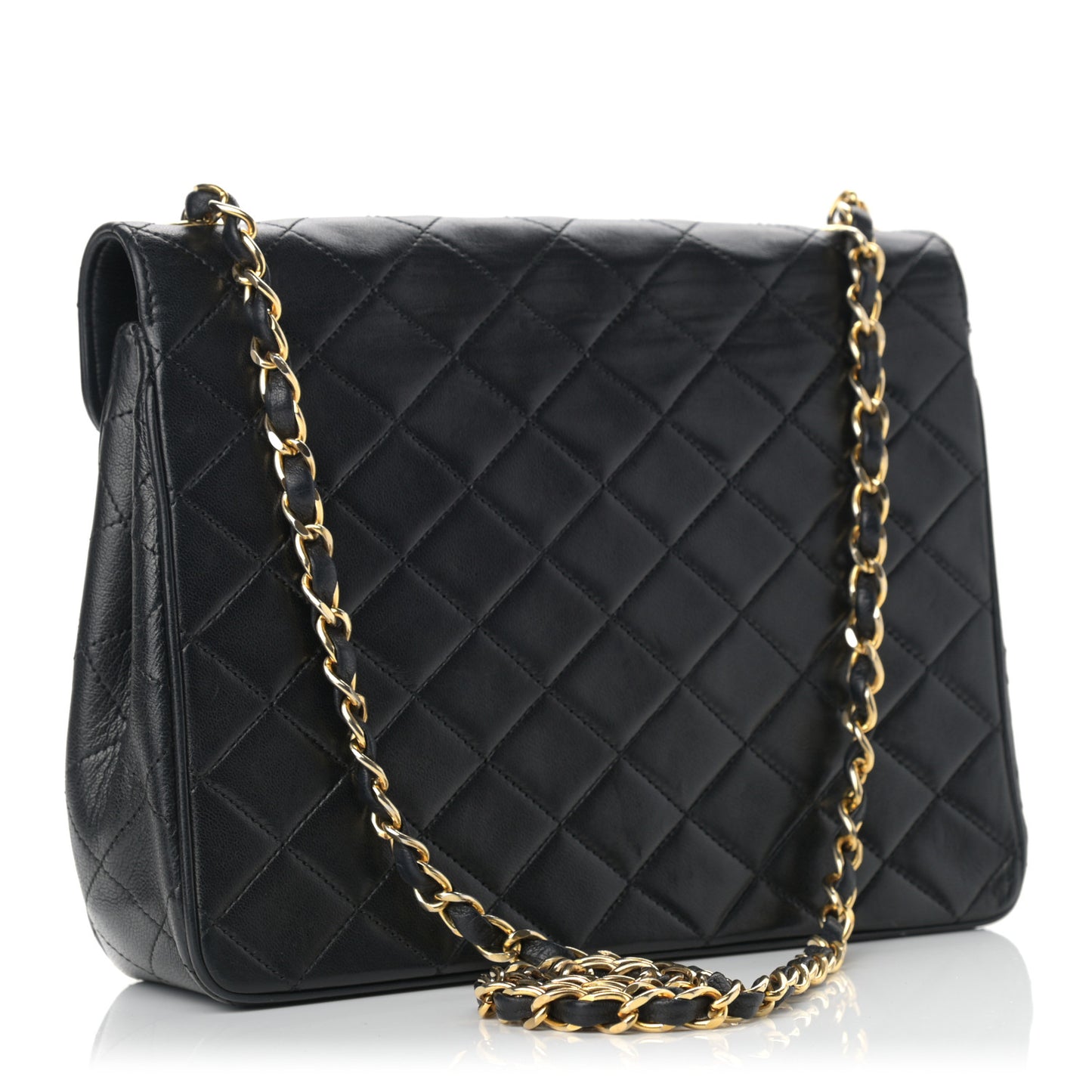 Lambskin Diamond Stitch Envelope Single Flap Black