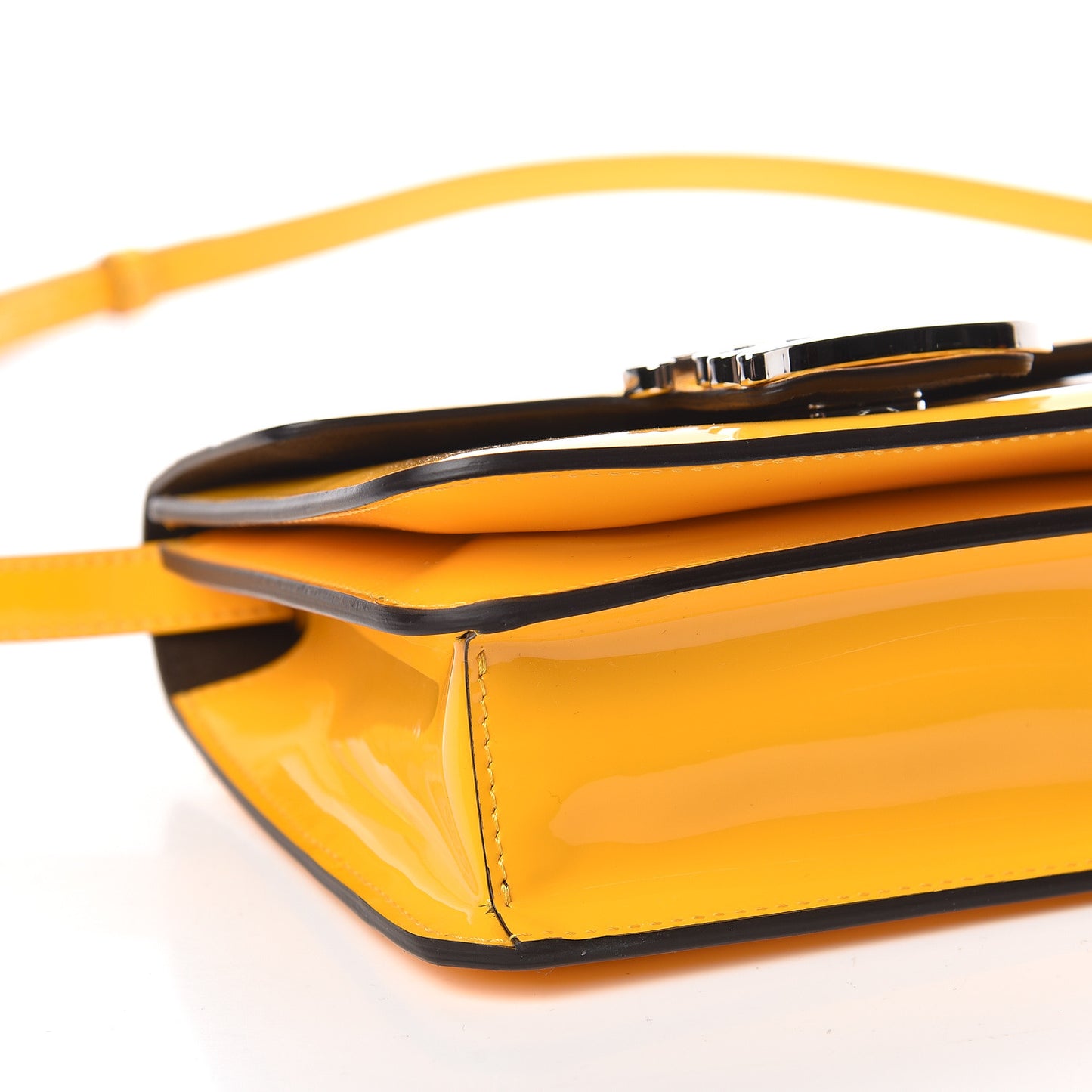 Vitello Vernice Mou Karligraphy Crossbody Bag Giallo