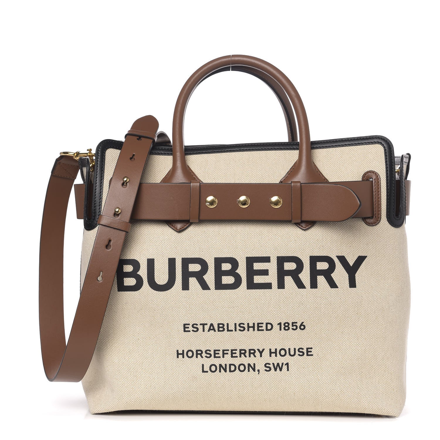 Burberry Calfskin Canvas Logo Print Medium Belt Bag Malt Brown Black 1 of 11