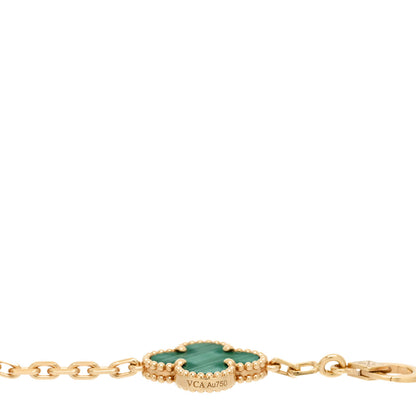 Van Cleef & Arpels 18K Yellow Gold Malachite 5 Motifs Vintage Alhambra Bracelet 3 of 4