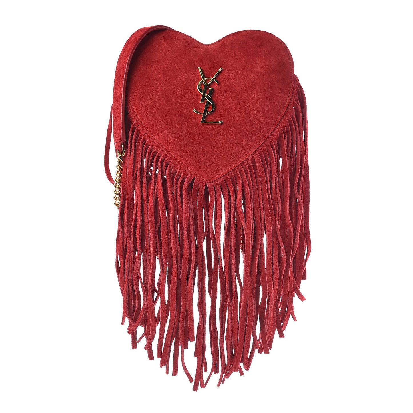 Suede Fringe Small Monogram Love Shoulder Bag Red