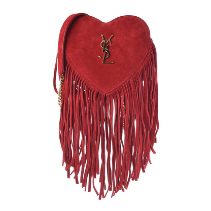 Saint Laurent Suede Fringe Small Monogram Love Shoulder Bag Red 1 of 8