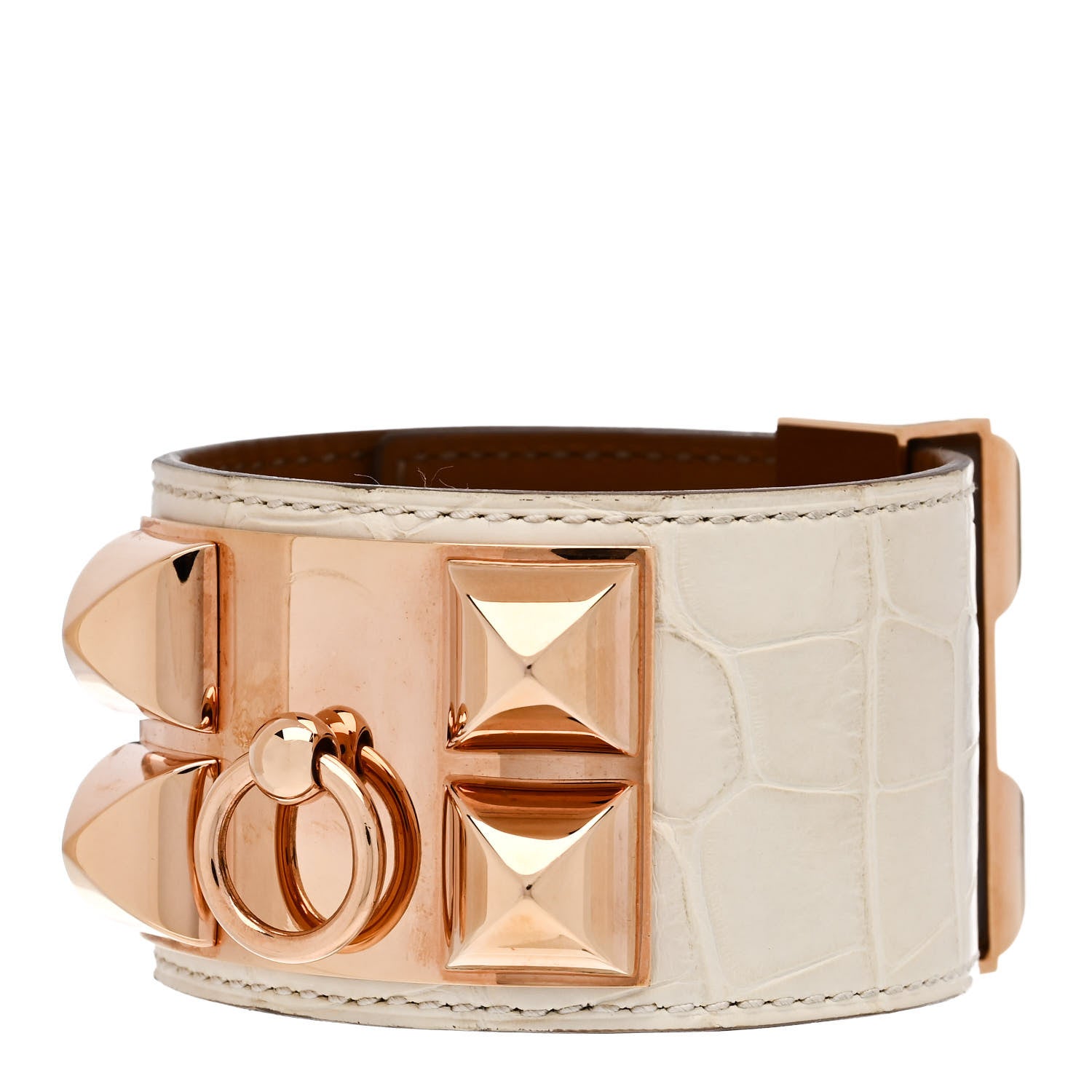 Hermes Shiny Alligator Collier De Chien CDC Bracelet T3 Nata 1 of 6